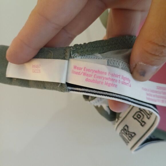 PINK Victoria's Secret Wear Everywhere T-Shirt Bra Size 32D Green Pinneaple - Picture 4 of 5